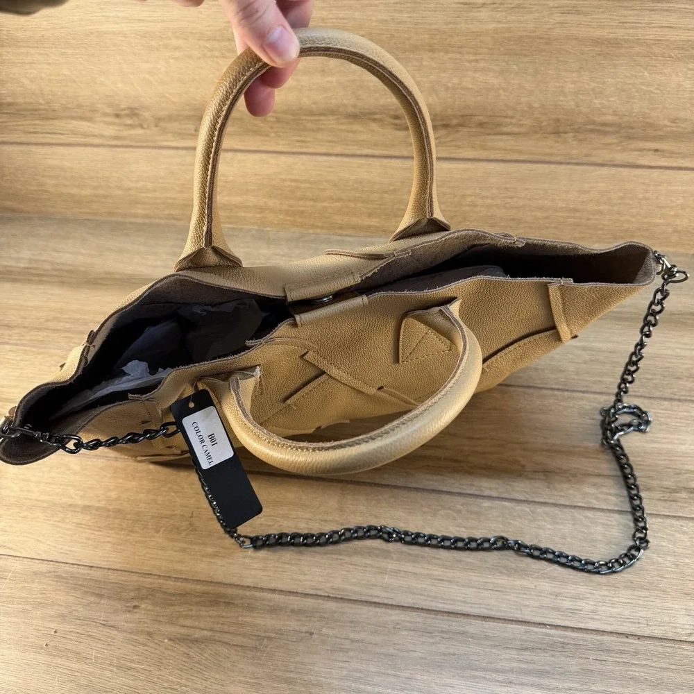 New Fashion Falor 1980 Firenze Camel Brown Italy Soft Leather‎ Chain Handbag